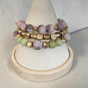 Stacking Beaded Natural Stone Bracelets with Gold Accents